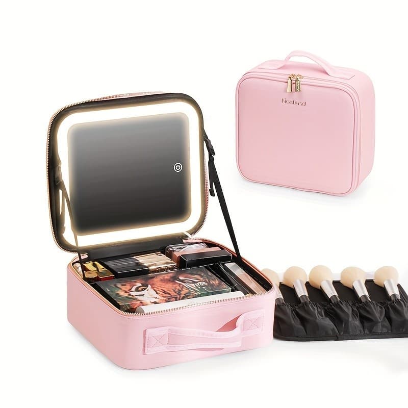 Travel Bag Makeup Bag Cosmetic Box Toiletry Storage Case with Mirror LED Light