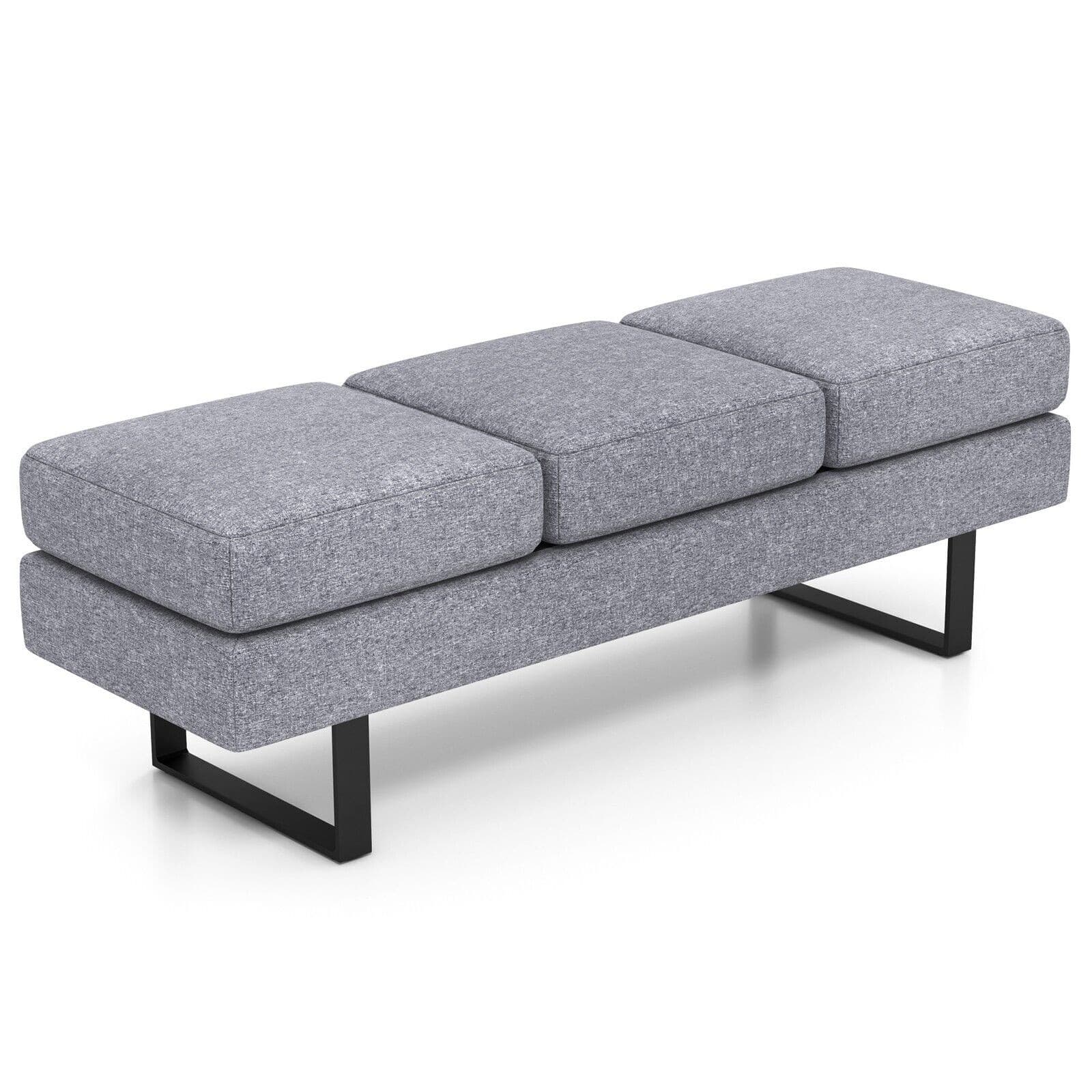 Waiting Room Bench Seating Long Bench w/ Metal Frame Leg Grey