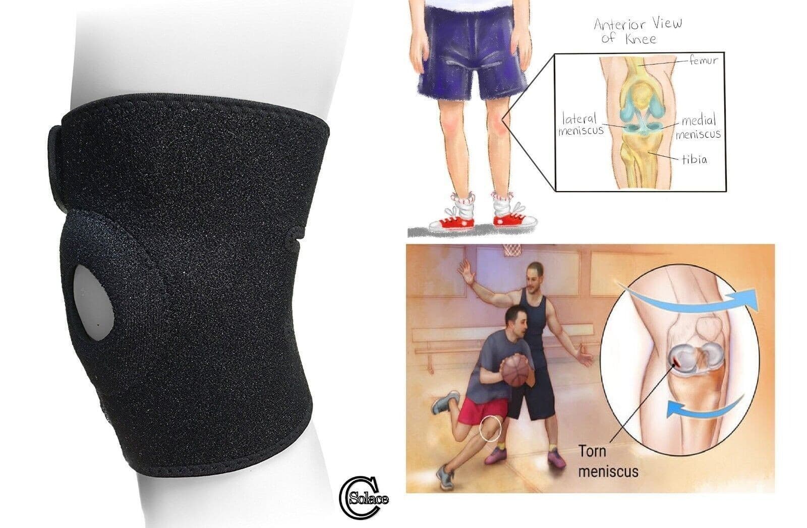 Solace Care Knee Support| Protector and Injury Relief Care Adjustable Brace 1PC UK