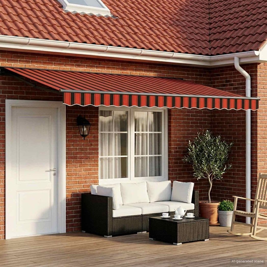 Awning Retractable 5x3.5m Anthracite Frame Orange/Black Polyester LED PU Manual