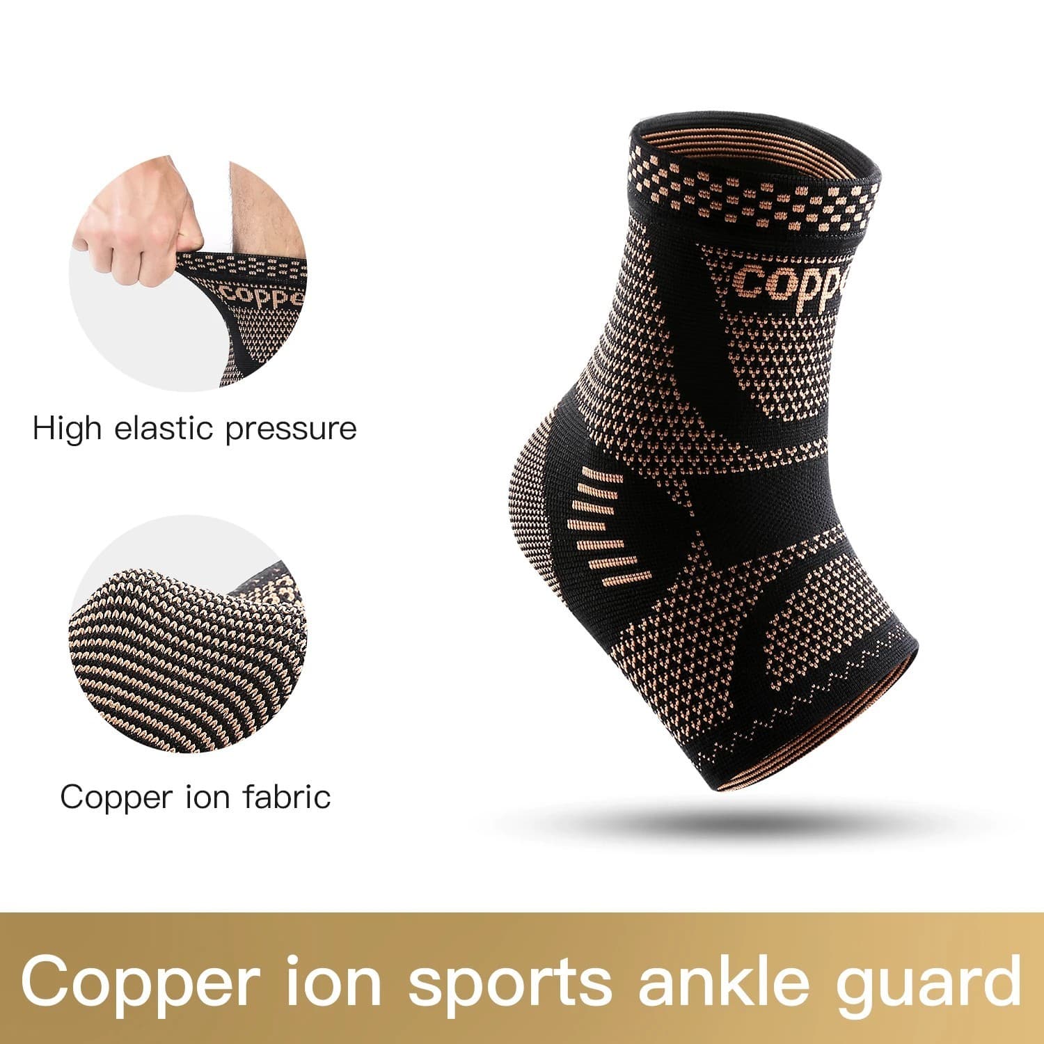 Copper Ankle Support Compression Strap Achilles Tendon Brace Sprain Sports