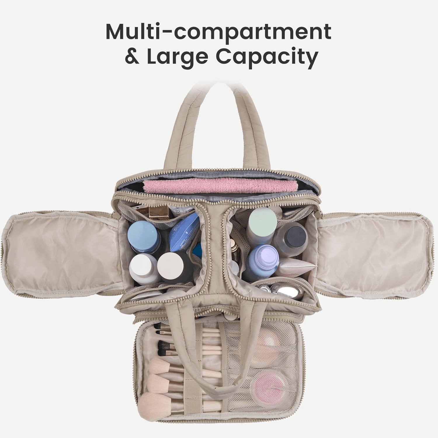 Travel Toiletry Bags for Women| Large Capacity and Wide-Open Make up Bag| Lightwei view 2