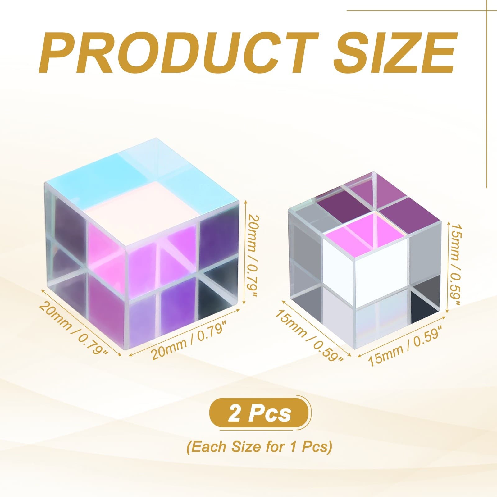 2 Pcs Cube Prism| 15,20mm K9 Crystal Prism Optical Glass X-Cube Glass Figurine view 2