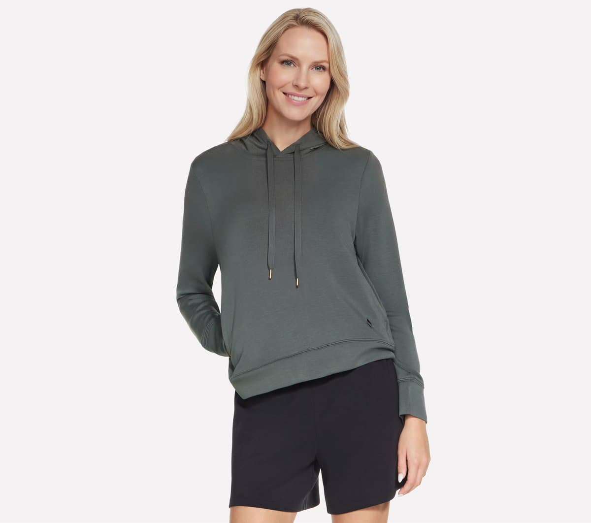 Skechers Women's Cosy Luxe Hoodie in Green/Black, Size XS | Rayon/Polyester/Spandex