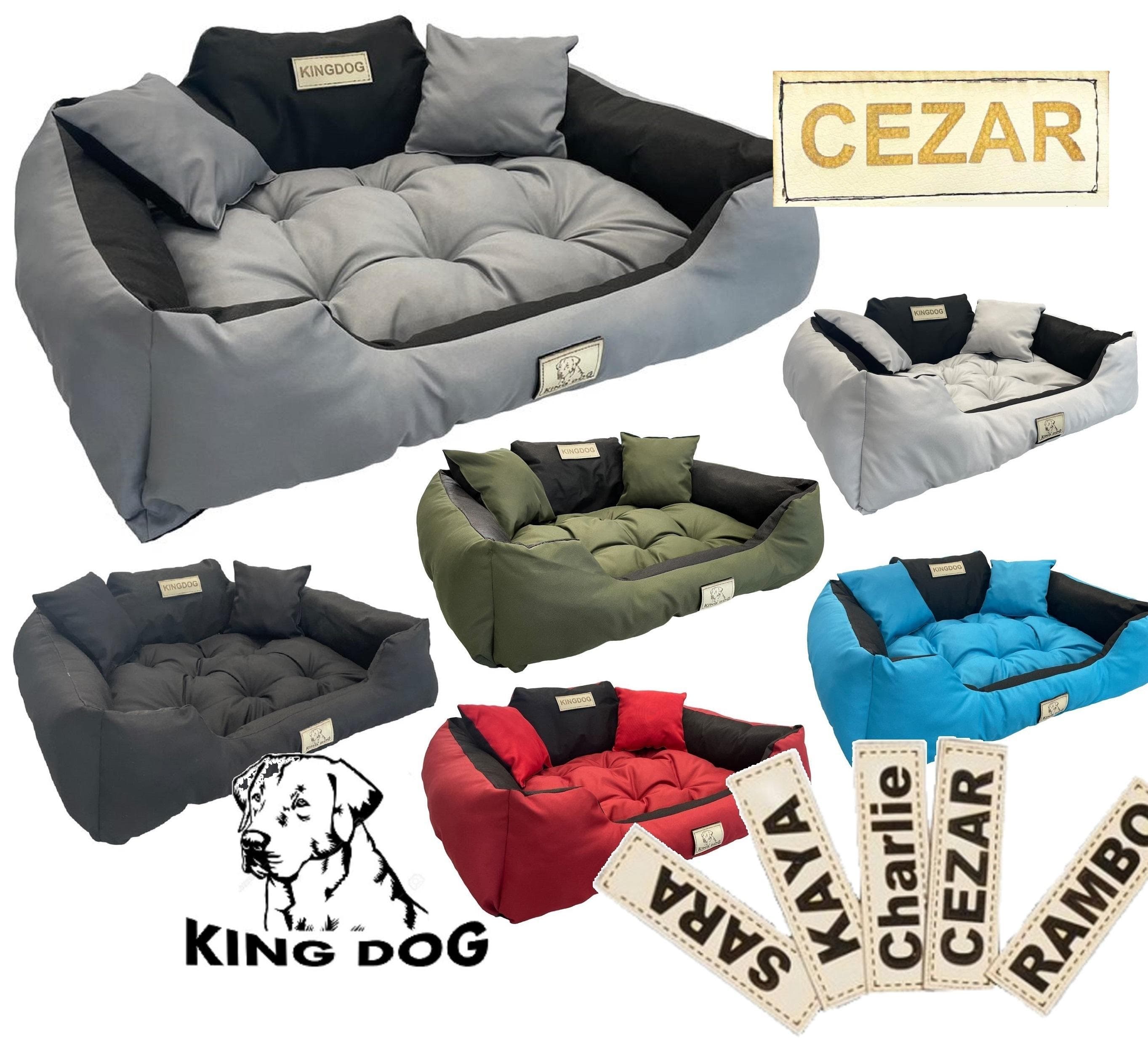 KINGDOG dog bed with DOG'S NAME waterproof durable, SML XL XXL 3XL black