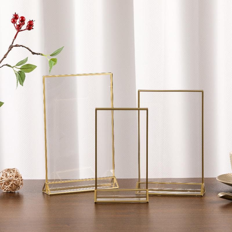 6Pcs Gold Frame Double Sided Menu Rack Table Flyer Rack Display Stand Acrylic Sign Holder