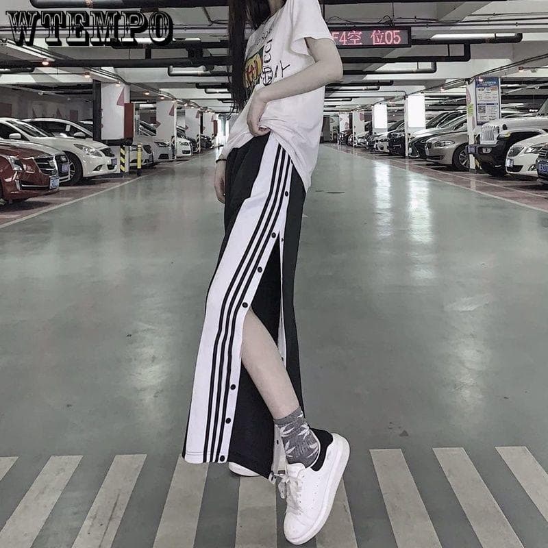 Womens Joggers Sweatpants Wide Leg Pants Loose Stripe Casual High Waist Pants Streetwear Trousers cm black
