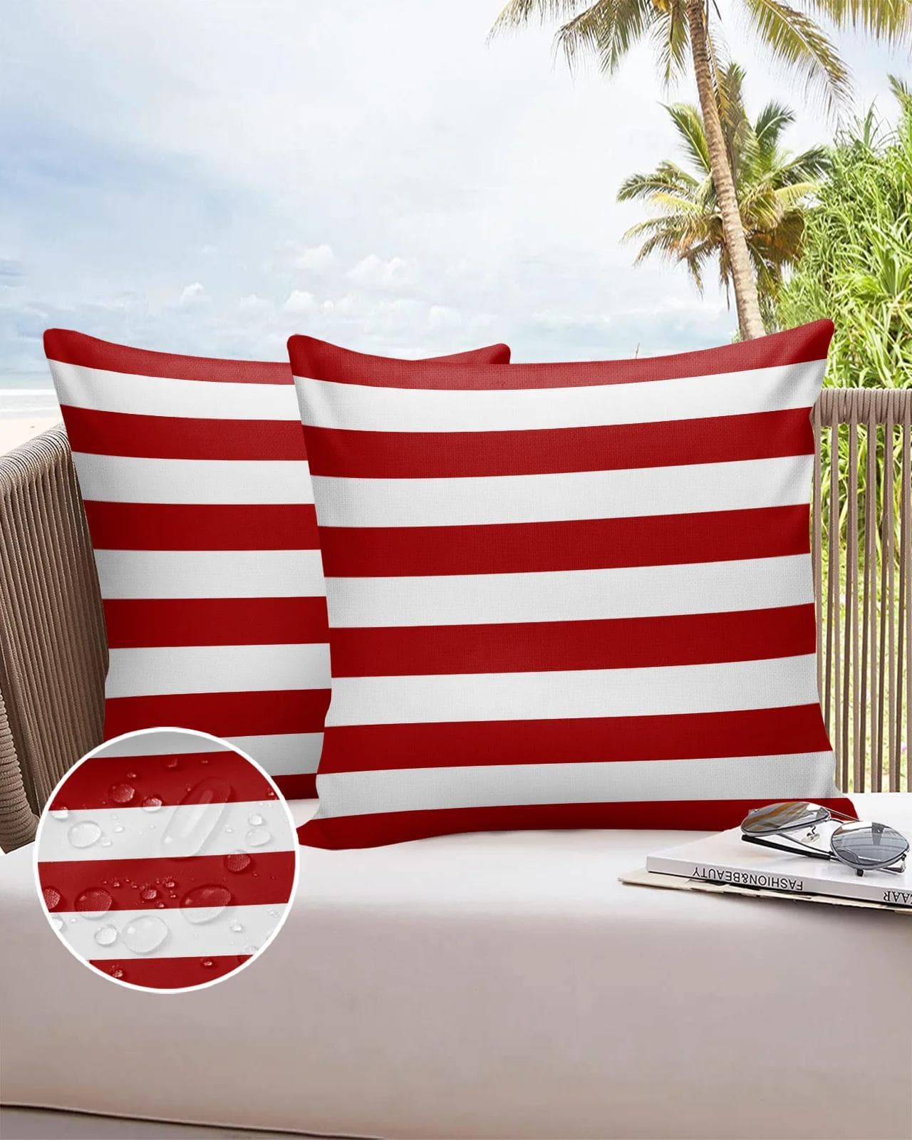 2/4PCS Outdoor Pillowcase Red White Stripes Waterproof Decorative Sofa Throw Pillow Cover Case Garden Patio Cushion Covers