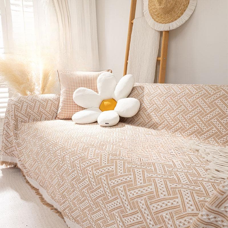 Nordic Style Cotton Linen Sofa Towel Anti-Scratching Cushion Sofa Cover Cloth Full Covered Universal Sofa Mat Outdoor Camping Cover Blanket
