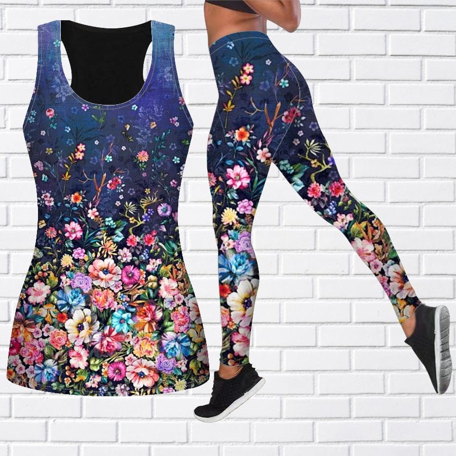Sea of Gorgeous Flowers Print Yoga Outfit for Women Fashion Workout Leggings Fitness Sports Casual Yoga Pants cm orange