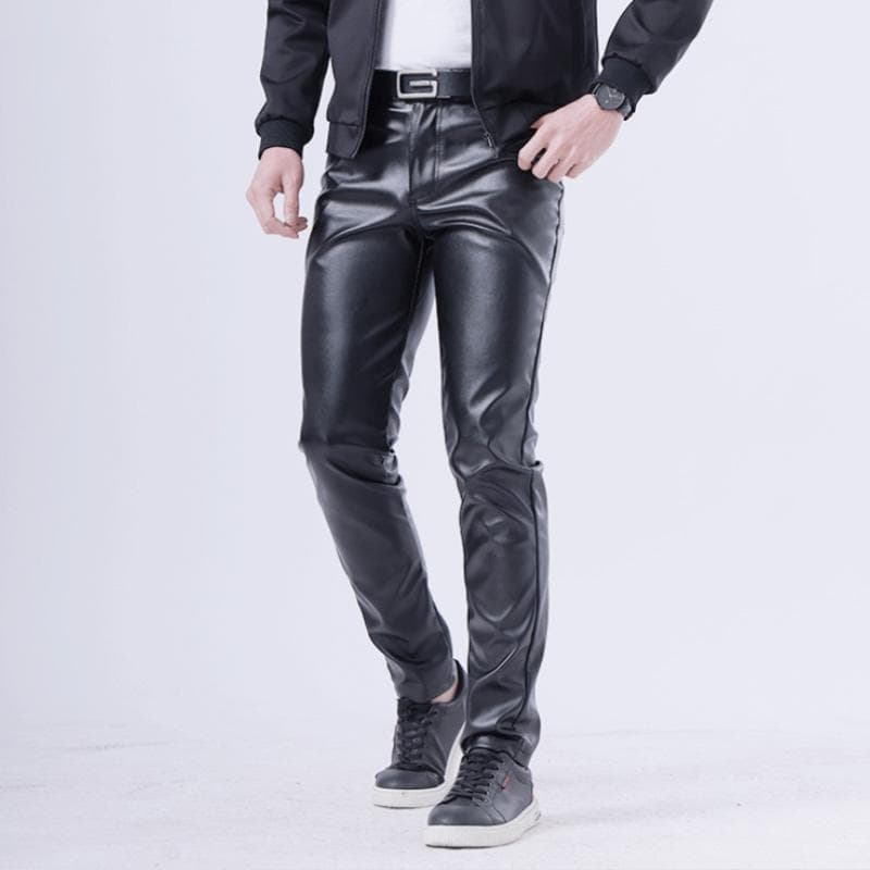 Thin Leather Pants Men's Moto Pants Spring Summer Fashion Color Elastic Slim Fit PU Trousers Windproof Waterproof Man Bottoms cm red