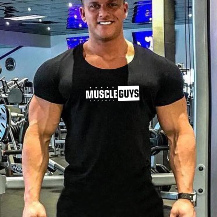 Muscleguys Summer Men's Muscle Training breathable Short Sleeve Fitness Sports T-Shirt Light Cotton Gym Bodybuilding underShirt Fashion Slim Tees cm b