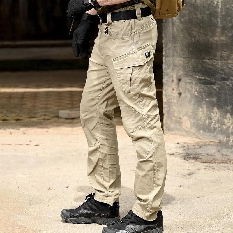 Men's Cotton Tactical Cargo Pants Elastic Outdoor Military Pants Casual Spring Autumn Multi Pocket Hiking Work Combat Trouser cm khaki