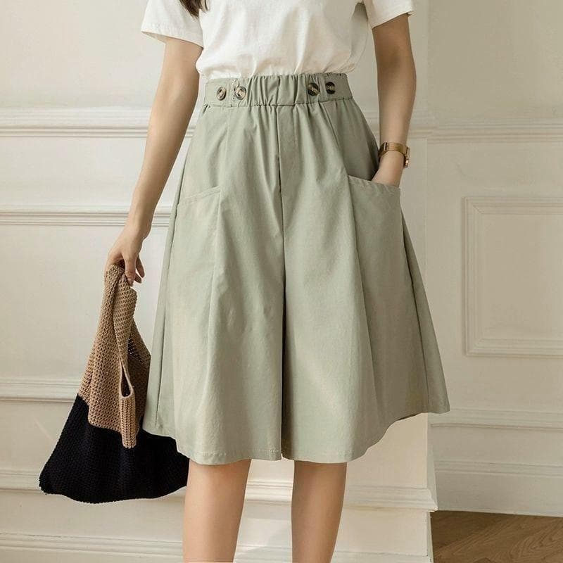 Women Loose Wide Leg Shorts Summer Beach Straight Casual Cool Comfortable High Waist Short Pants cm khaki