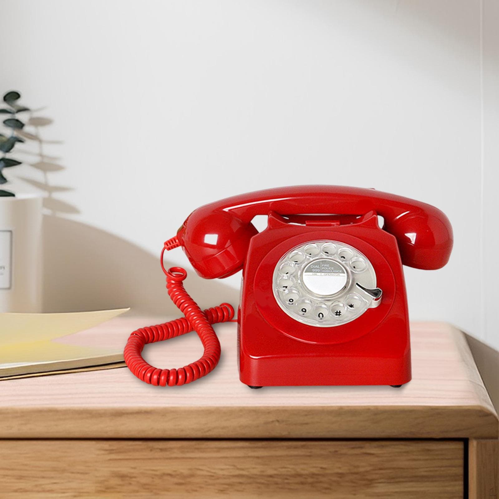 Vintage Rotary Dial Phone Corded Telephone Old Fashion Retro Landline red