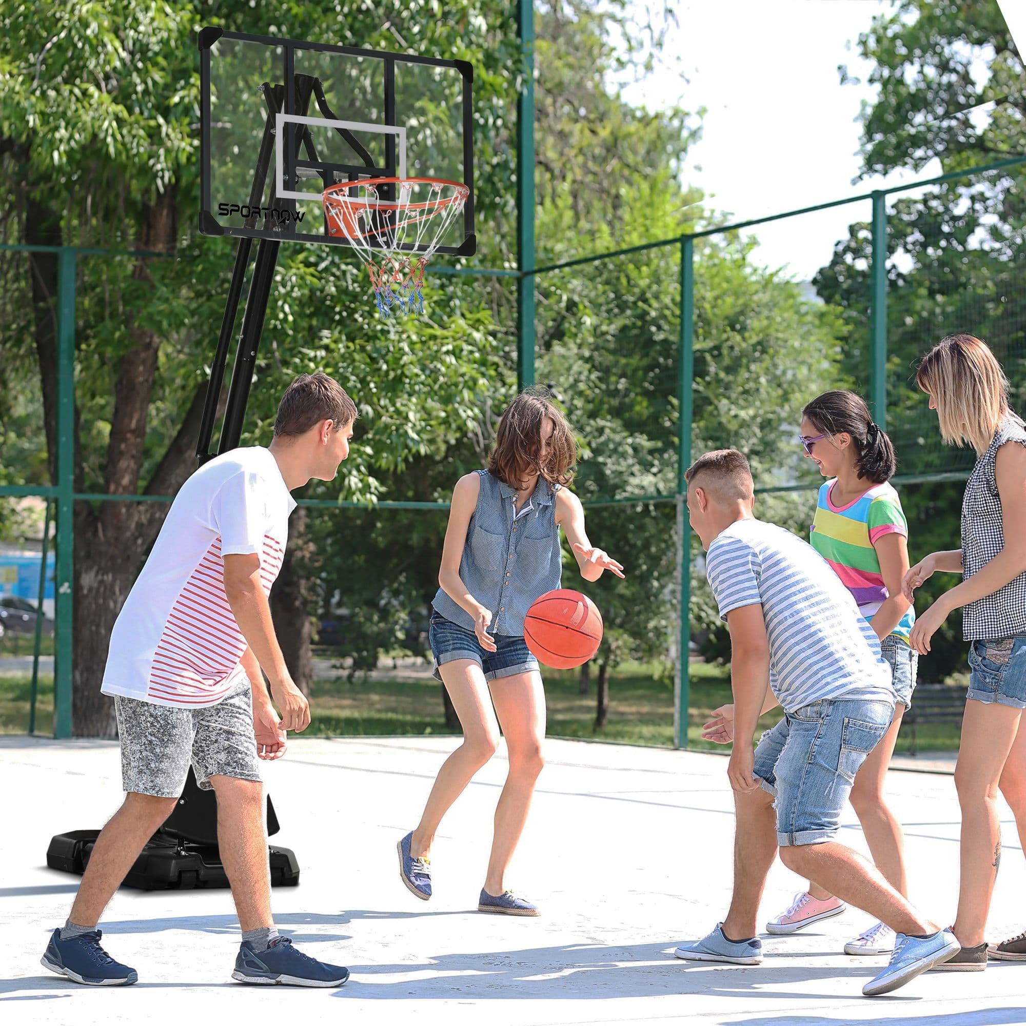 SPORTNOW Adjustable Basketball Hoop with Weighted Base, Wheels, 2.4-2.9m in Black
