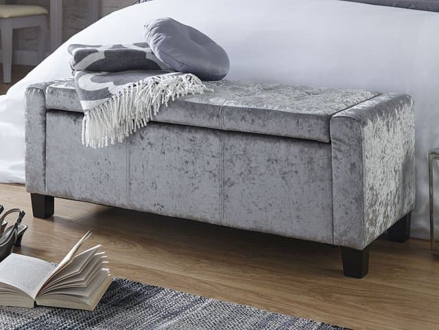 GFW Verona Grey Crushed Velvet Fabric Ottoman Storage Bench