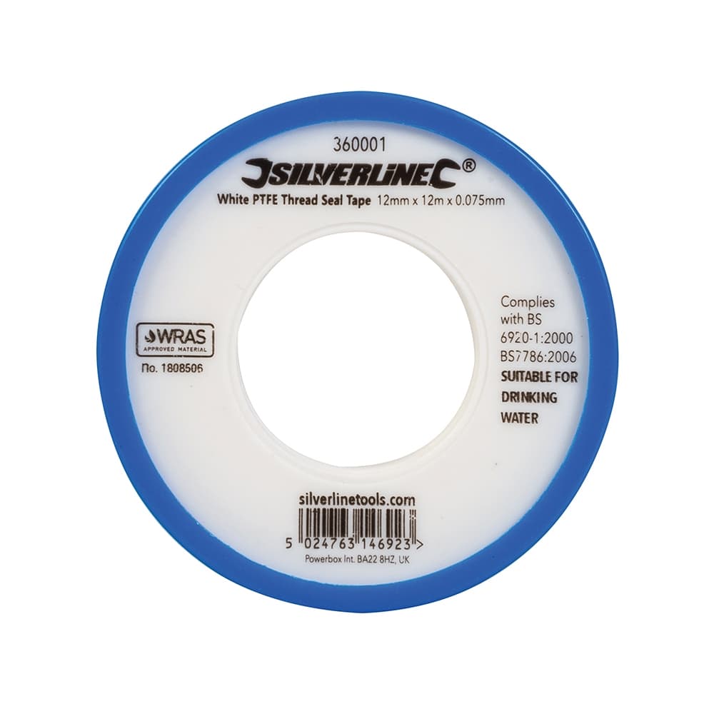 Silverline White PTFE Thread Seal Tape - 12mm x 12m