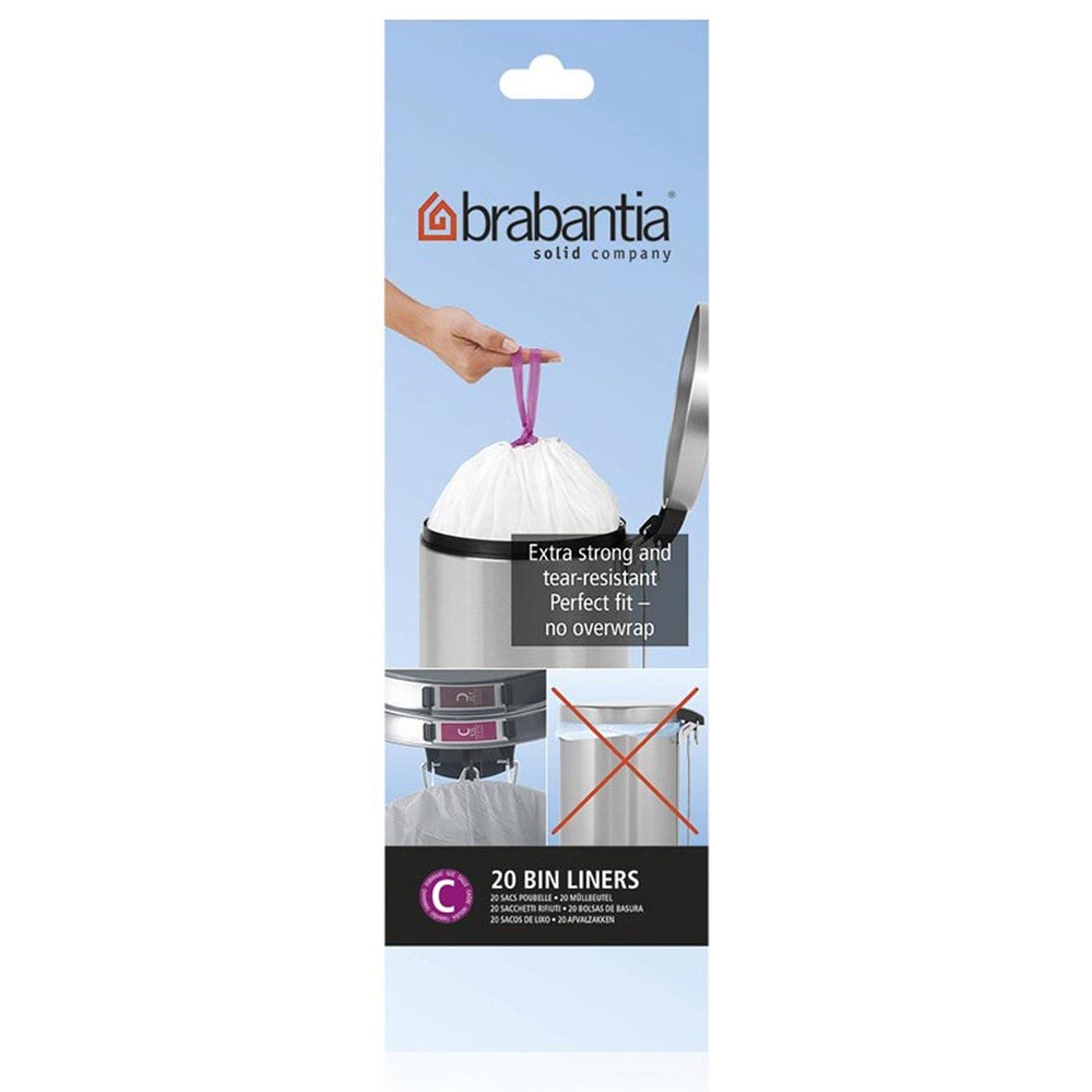 Brabantia PerfectFit Bin Liners, Code C (10-12L), Pack of 20