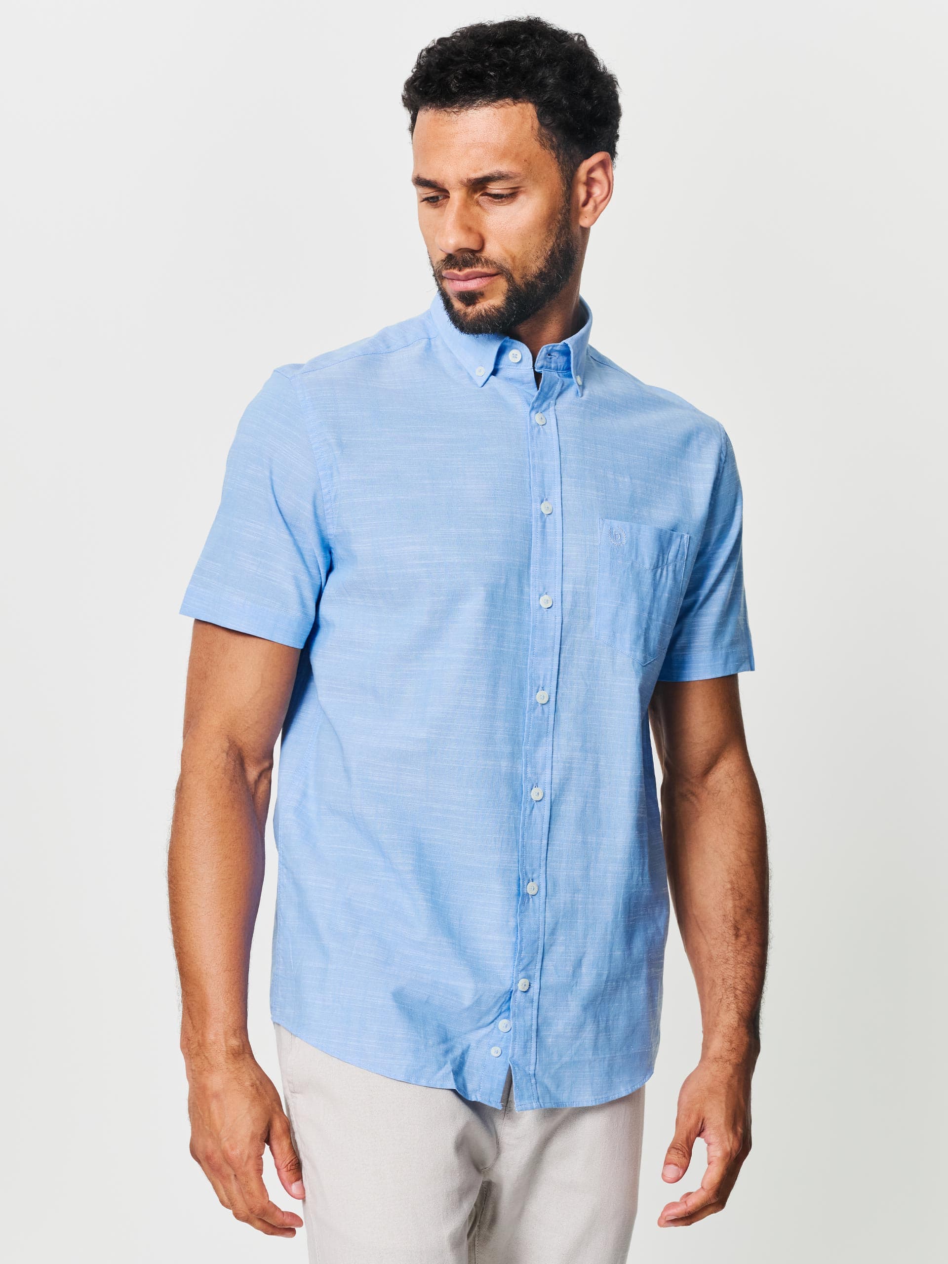 Bugatti Mens Regular Fit Linen-Look Short Sleeve Shirt L