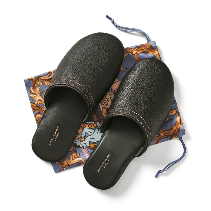 Aspinal of London Hudson Travel Slippers in Forest Green Milled Pebble