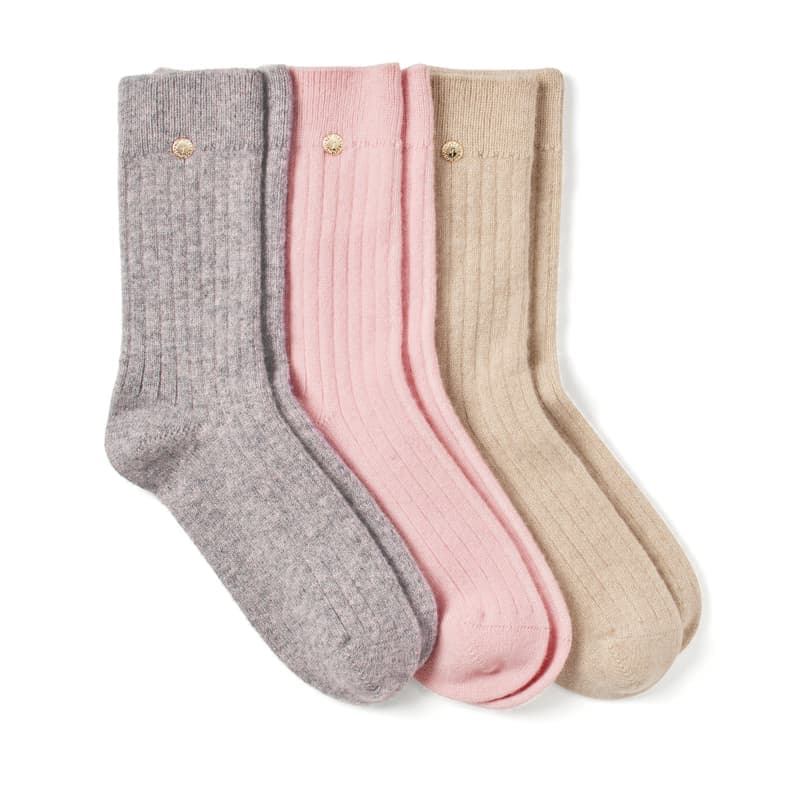 Aspinal of London Set of 3 Cashmere Socks in Pink, Oatmeal & Grey