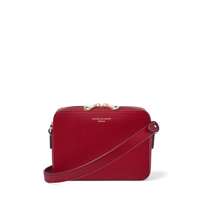 Aspinal of London Camera Crossbody in Cherry Red Soft Saffiano