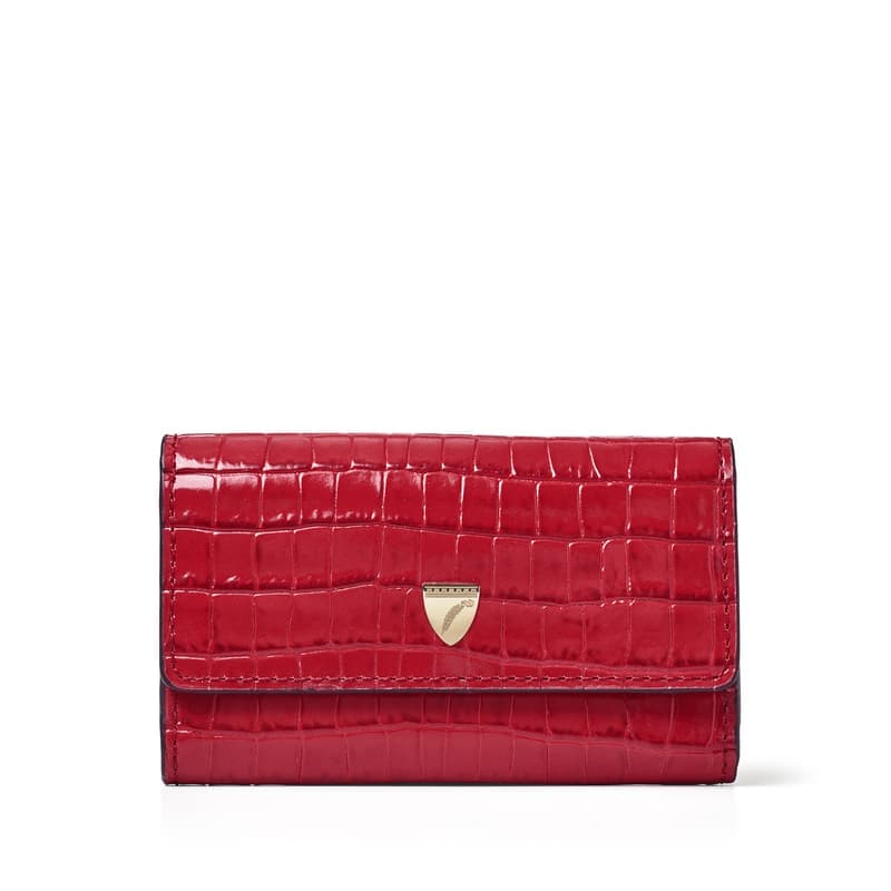 Aspinal of London Business Card Holder in Deep Shine Cherry Red Small