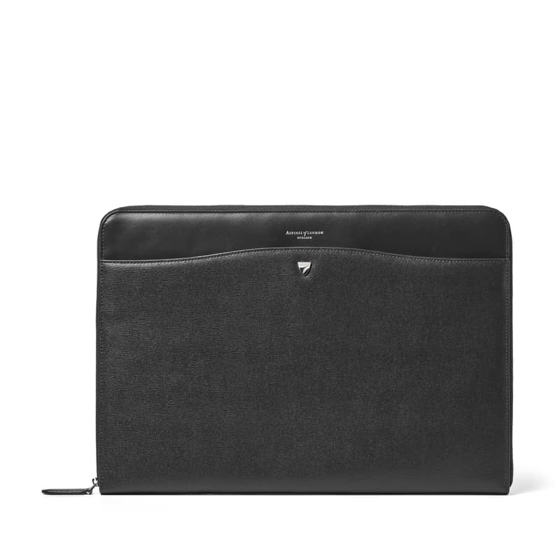 Aspinal of London 16-inch City Laptop Leather Folio Case in Black Saffiano