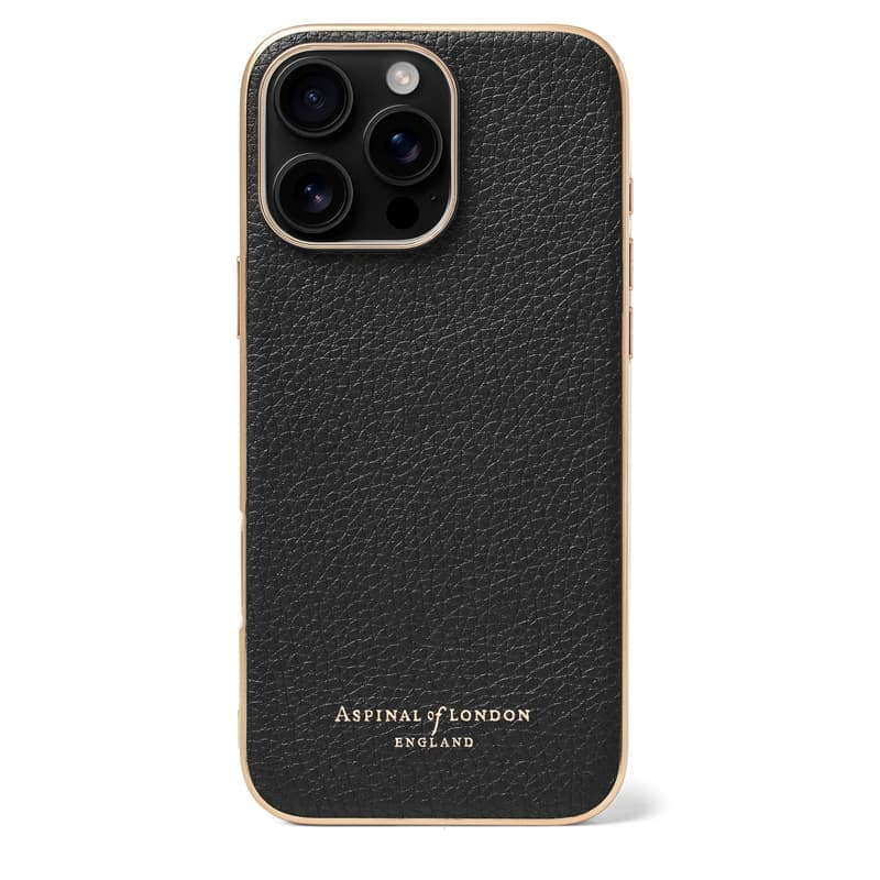Aspinal of London iPhone 16 Pro Max Case in Black Pebble & Gold Edge