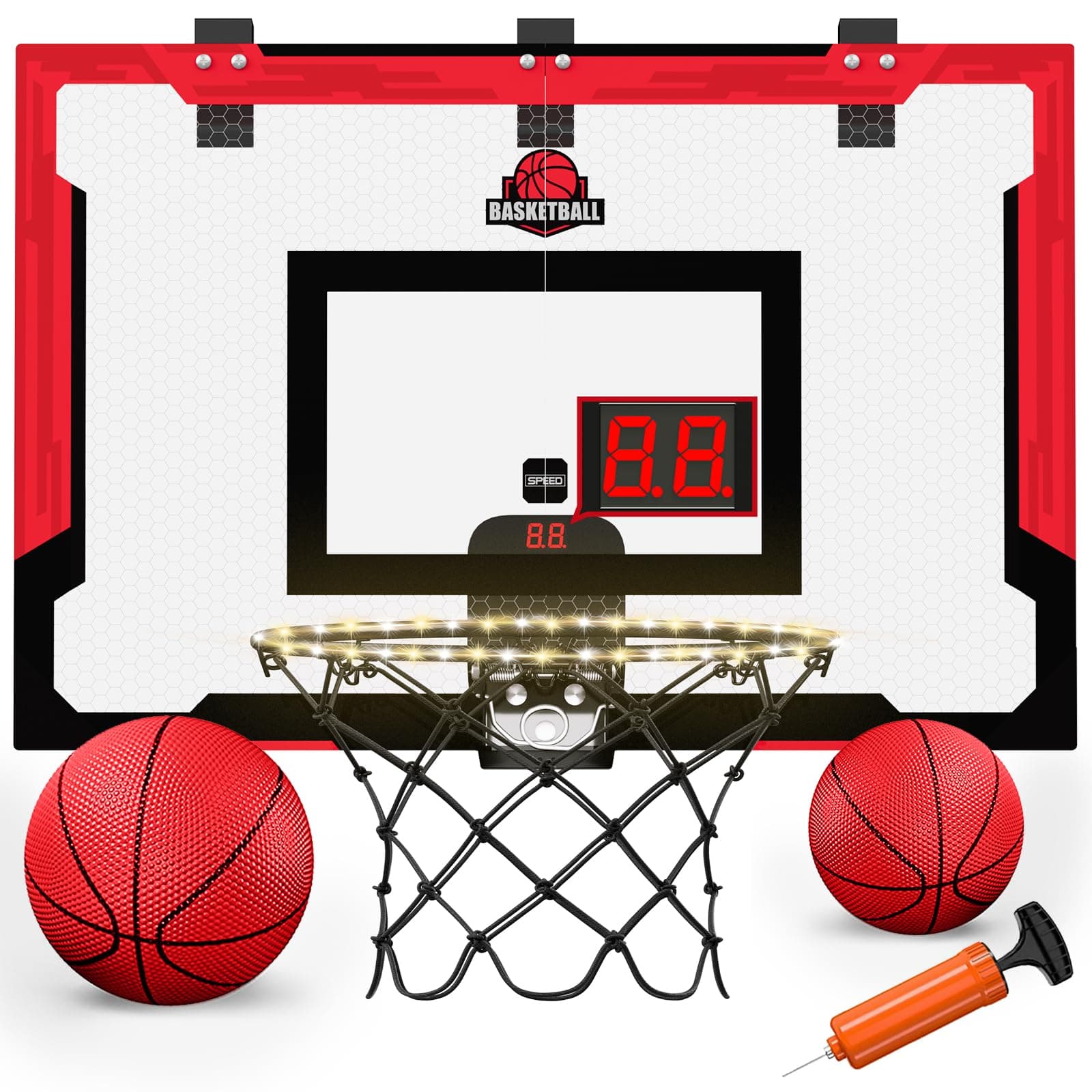 Over Door Basketball Hoop LED - Red with Scoreboard