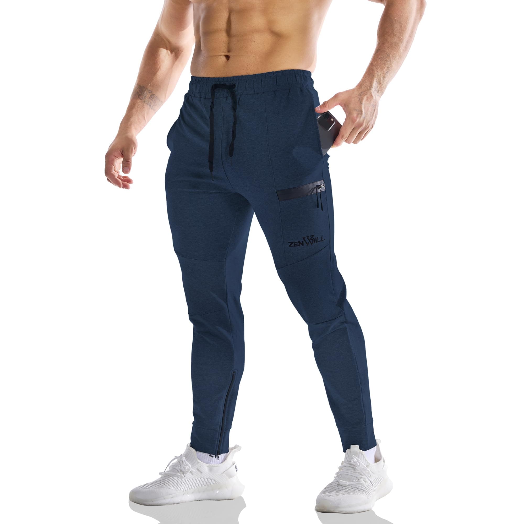 Men's Gym Joggers with Zip Pockets - Navy Blue XL