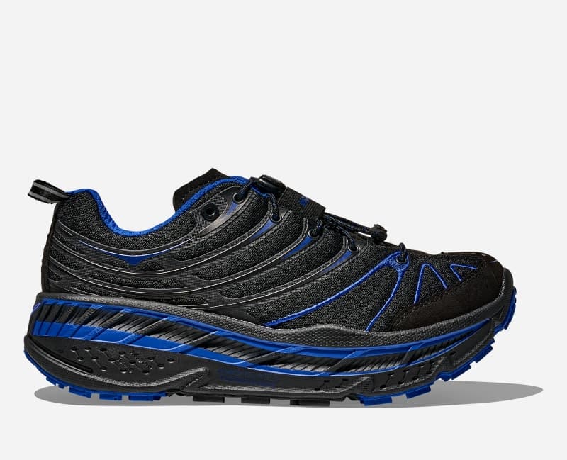 HOKA Stinson Evo OG Lifestyle Shoes in Black/Ultramarine, Size 7.5