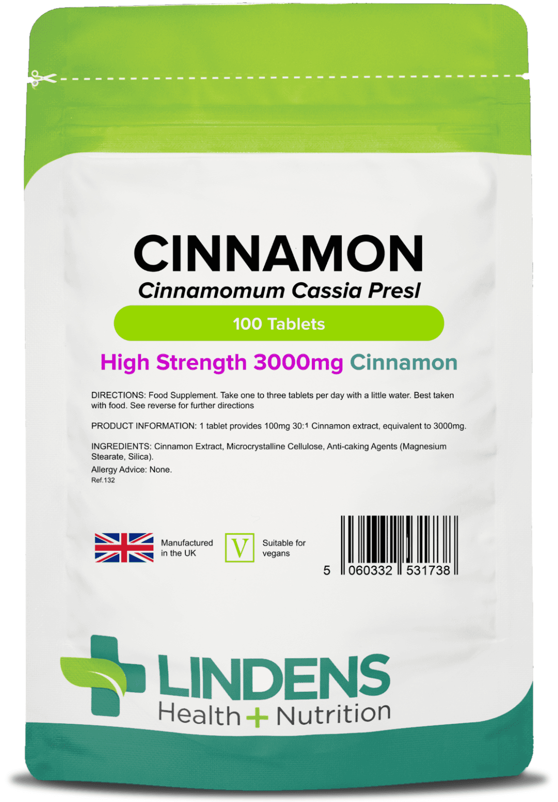 Lindens Cinnamon 3000mg Tablets - 100 Pack - UK Made - Letterbox Friendly