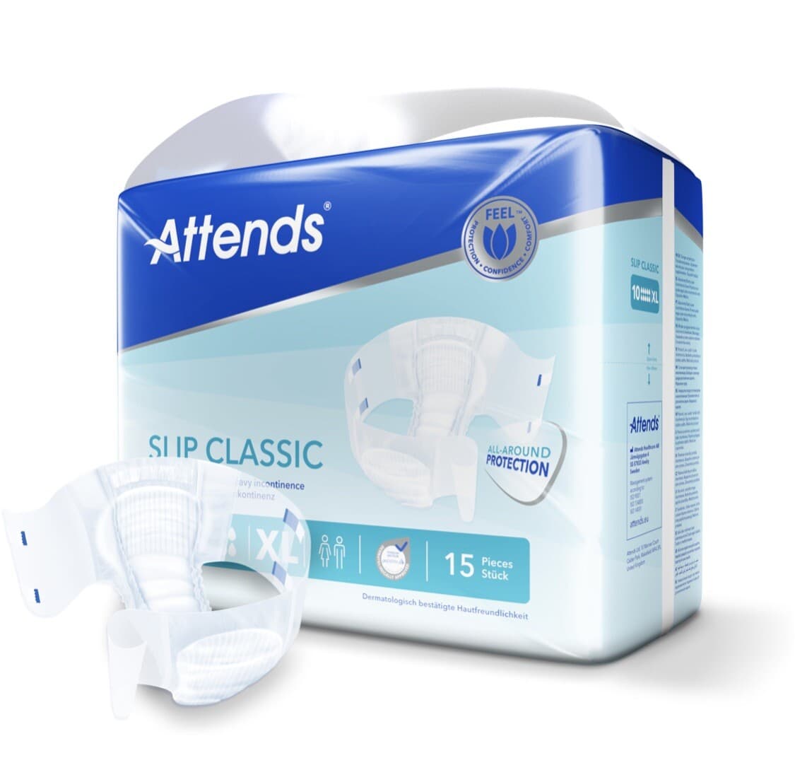 ATTENDS SLIP CLASSIC 10 MEDIUM Adult Incontinence Care - 15 unisex pcs Nappy