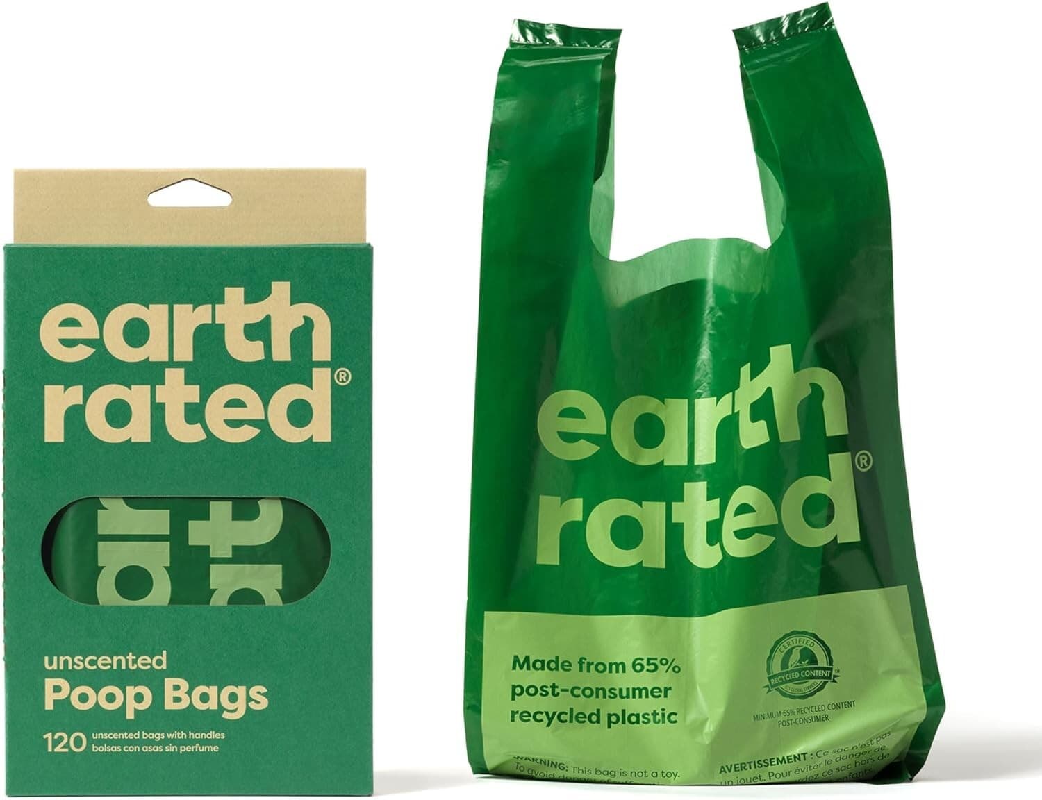 Earth Rated Dog Poo Bags with Handles| New Look| Unscented| 120 Handle Bags