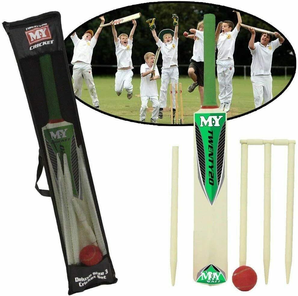 Cricket Set Bat Ball Stumps Bails Childrens Size 3 and Bag Garden Beach Age 6-9yo