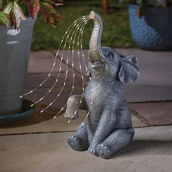 Solar Elephant Garden Ornament Light Up Warm White Led Statue Outdoor Decor
