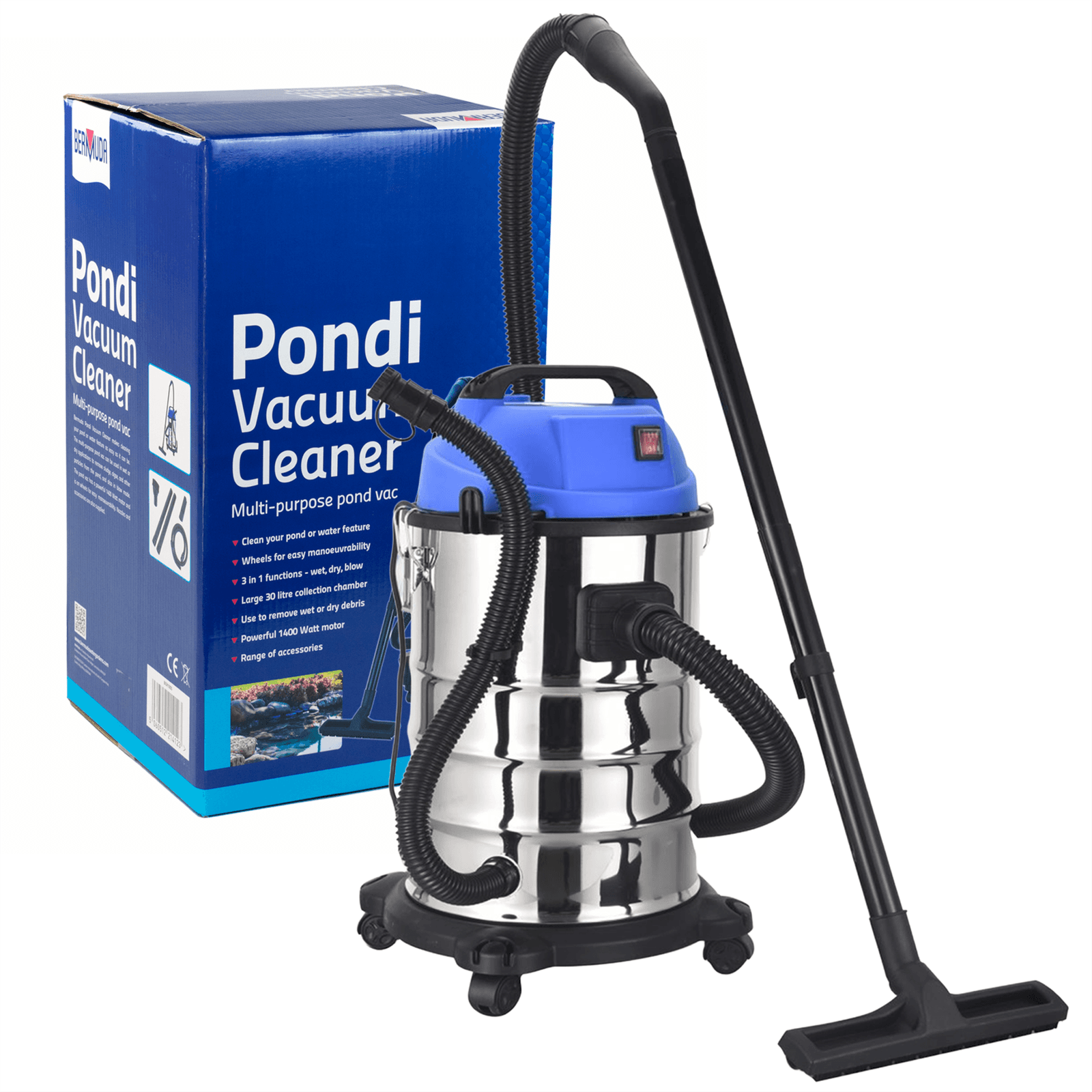 BERMUDA PONDI POND VACUUM CLEANER 3 IN 1 VAC WET DRY BLOW SLUDGE REMOVER
