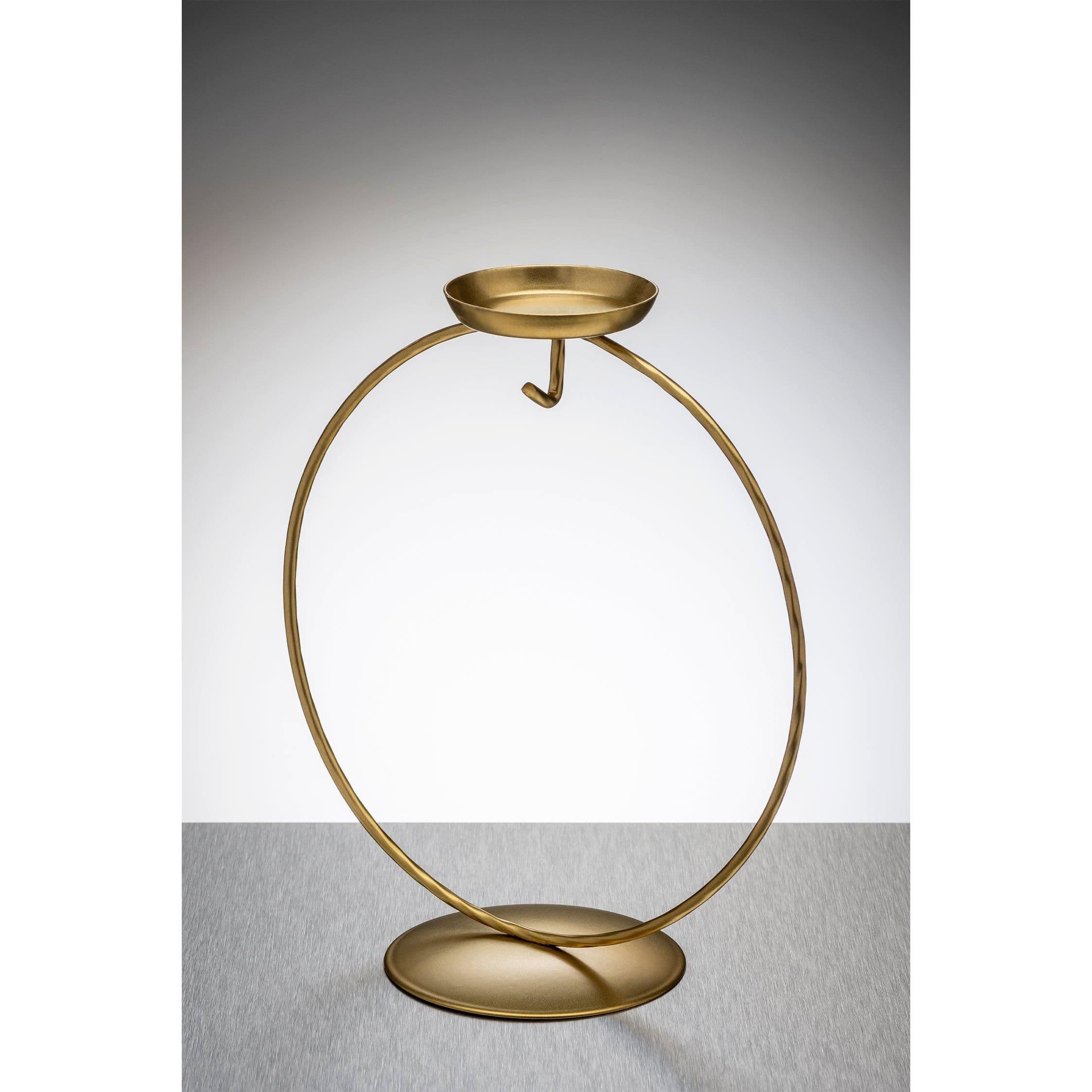Sienna Glass Circular Metal Ornament Stand with Tea Light Holder Gold