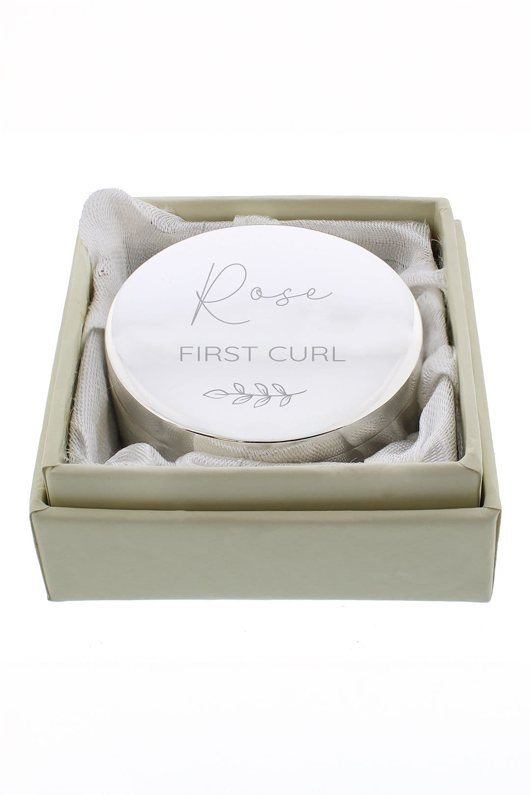 Personalised Memento Company Personalised Botanical First Tooth/Curl Trinket Box in Silver