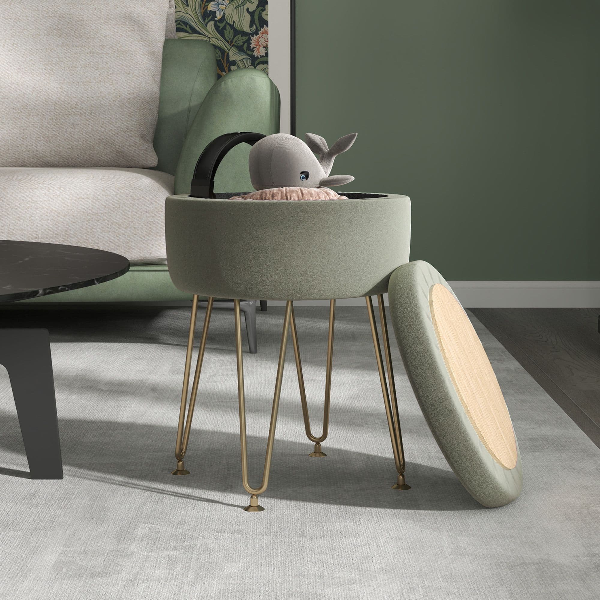 HOMCOM 5L Velvet Footstool with Removable Lid for Bedroom in Green