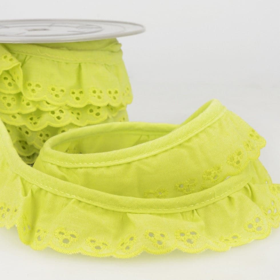 Stephanoise Broderie Anglaise Gathered Lace Trim Lemon Yellow