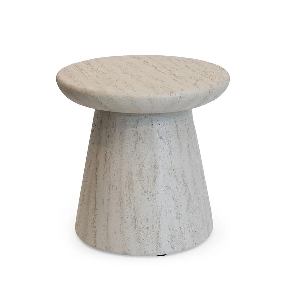 Side Table Round Travertine by Happy Cocooning – 45cm Composite Outdoor Accent Table