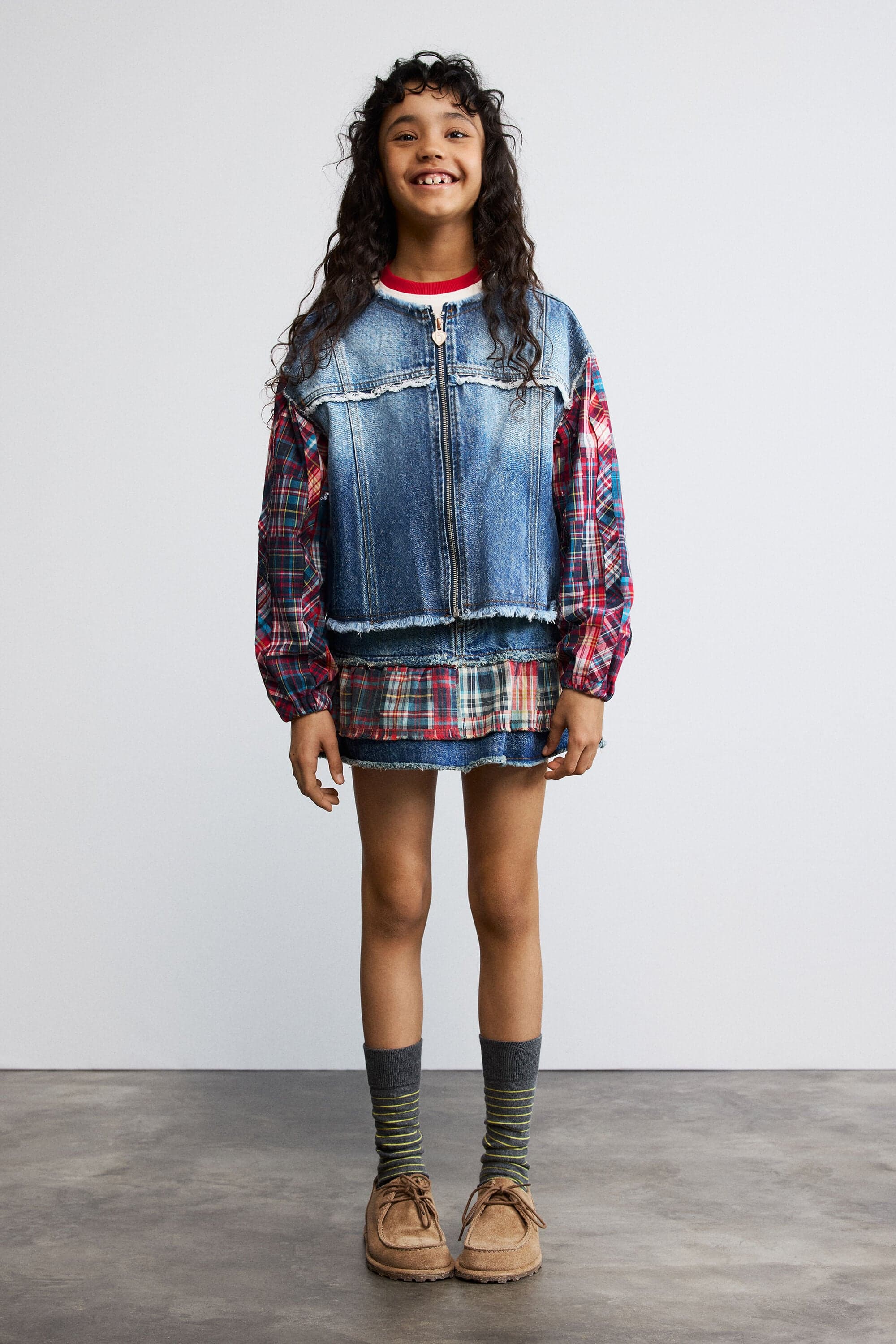 Desigual, Checked denim jacket, Cotton, Blue, 5/6