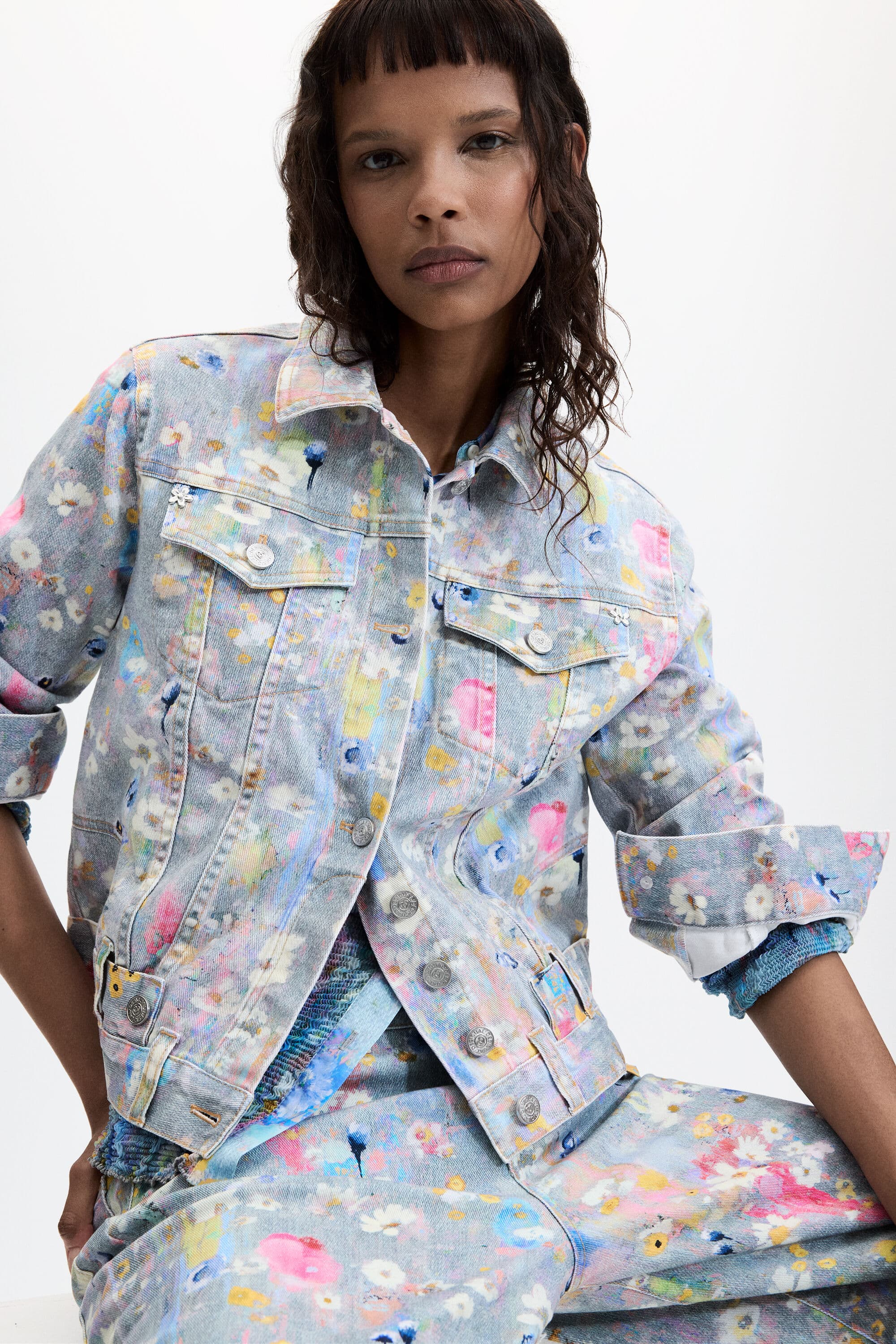 Desigual, Embroidered Denim Jacket, Cotton, Black, XS
